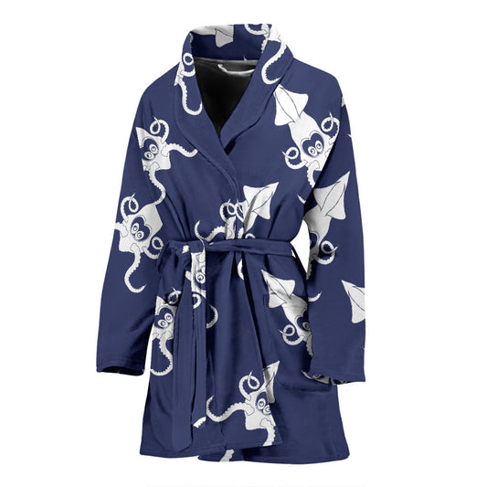 Giant Squid Pattern Print Design 02 Women Bathrobe
