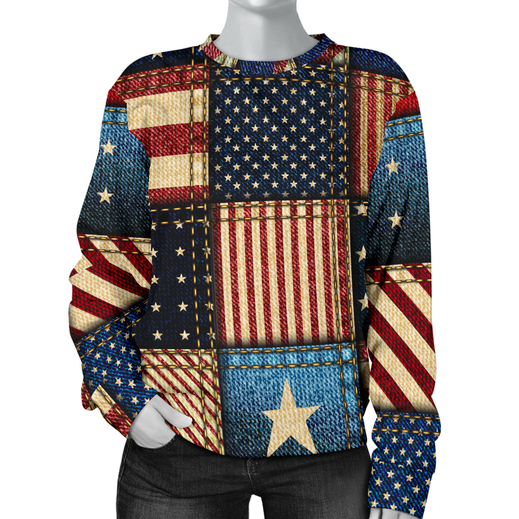 American flag Patchwork Design Women Long Sleeve Sweatshirt