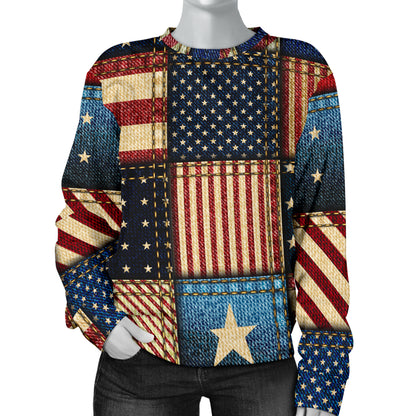 American flag Patchwork Design Women Long Sleeve Sweatshirt