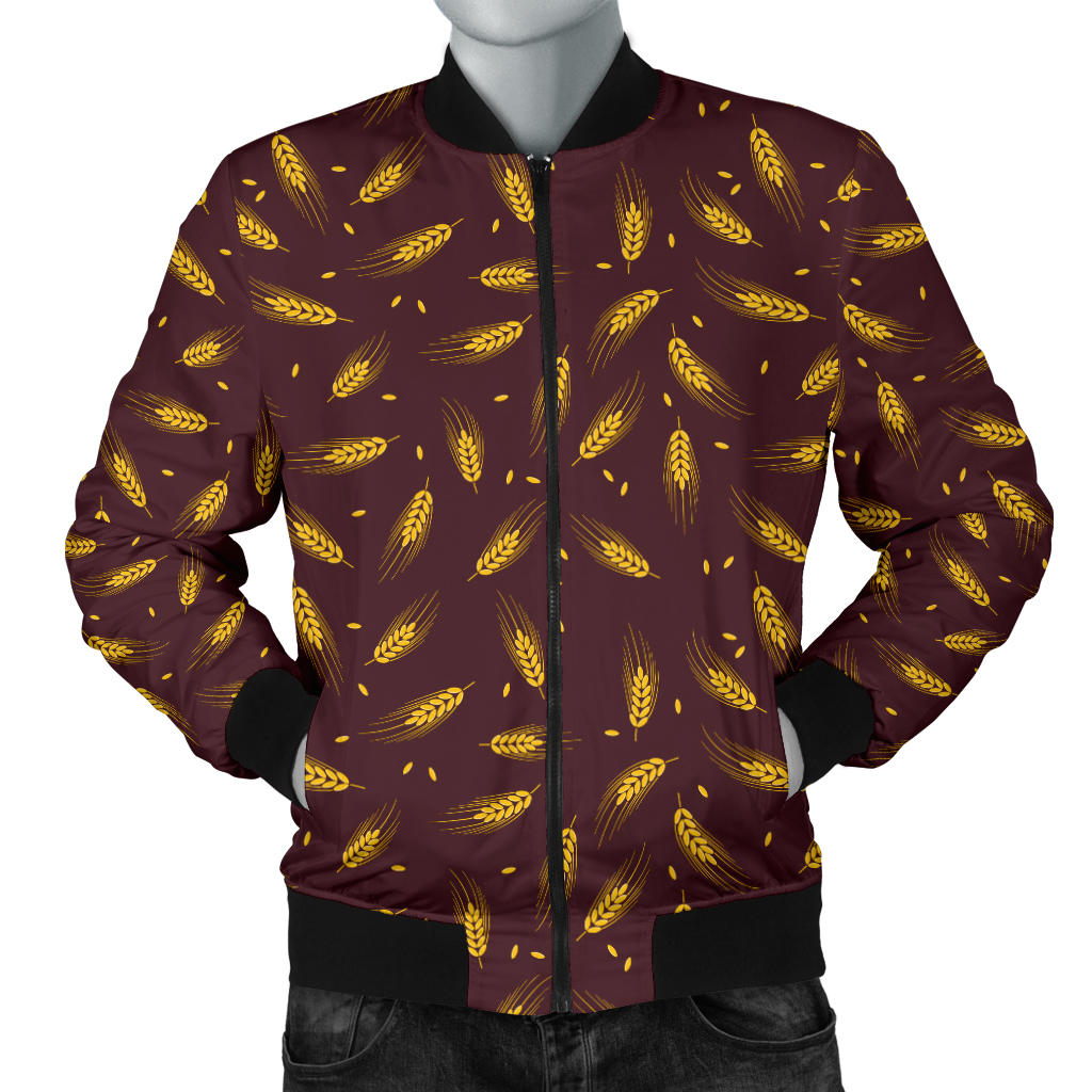 Agricultural Gold Wheat Print Pattern Men Bomber Jacket