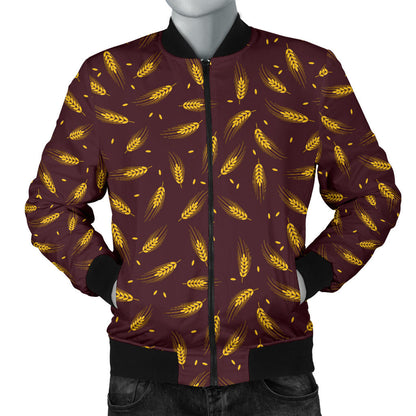 Agricultural Gold Wheat Print Pattern Men Bomber Jacket