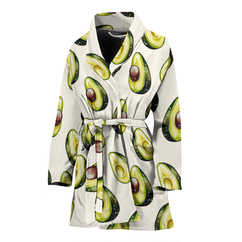 Avocado Pattern Print Design 01 Women Bathrobe