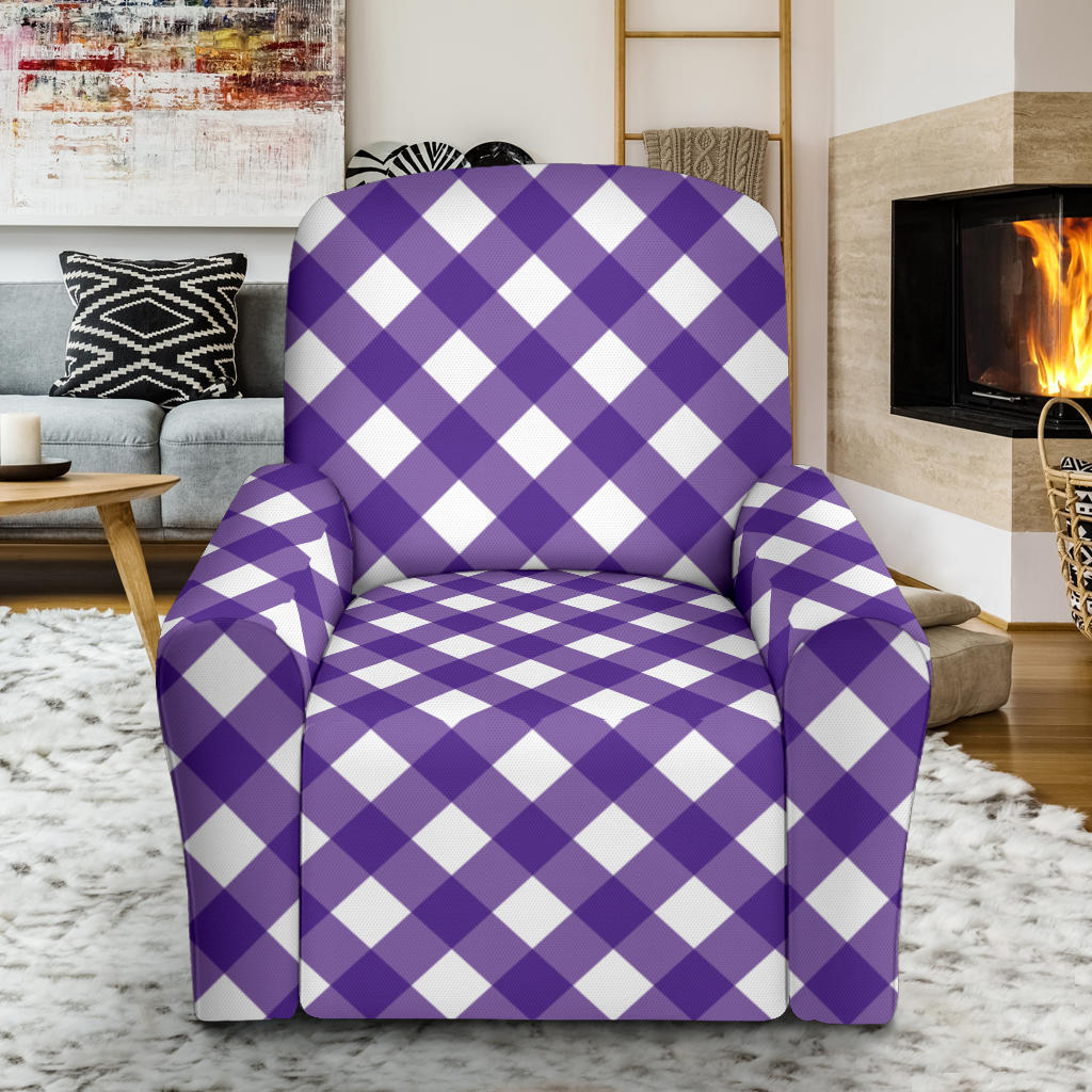 Gingham Purple Pattern Print Design 03 Recliner Slipcover with Pocket