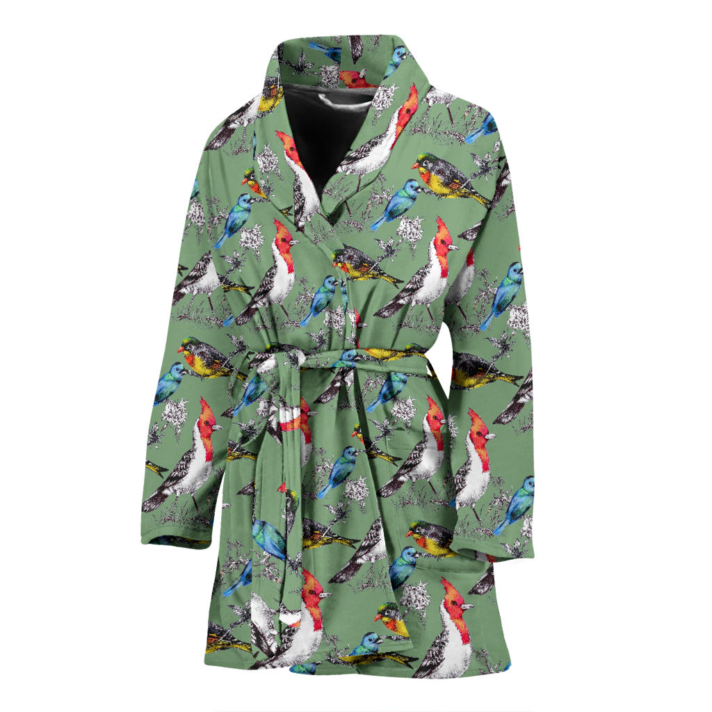 Birds Pattern Print Design 07 Women Bathrobe