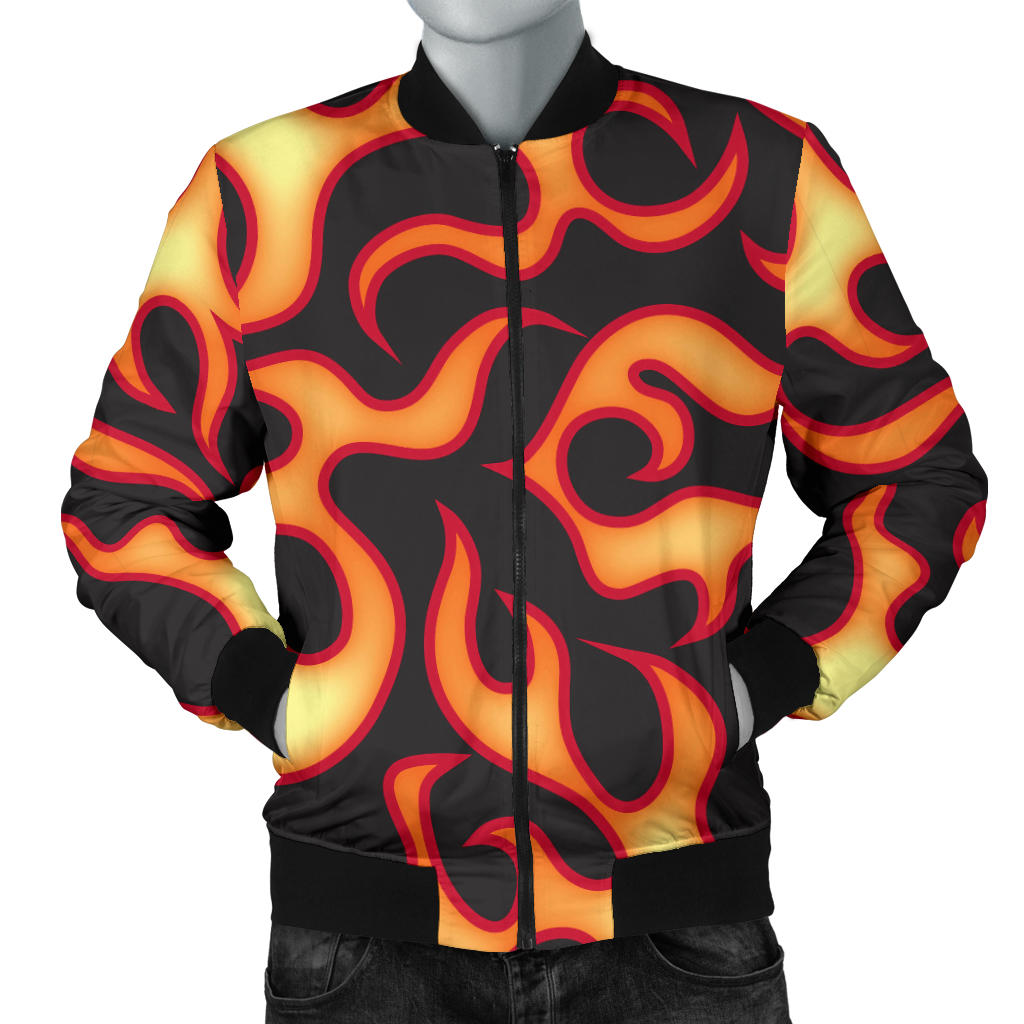 Flame Fire Themed Print Men Bomber Jacket