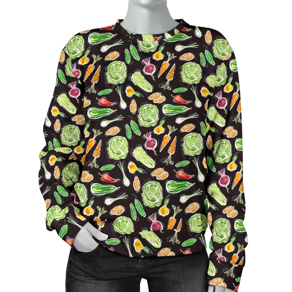 Vegan Draw Themed Design Print Women Long Sleeve Sweatshirt