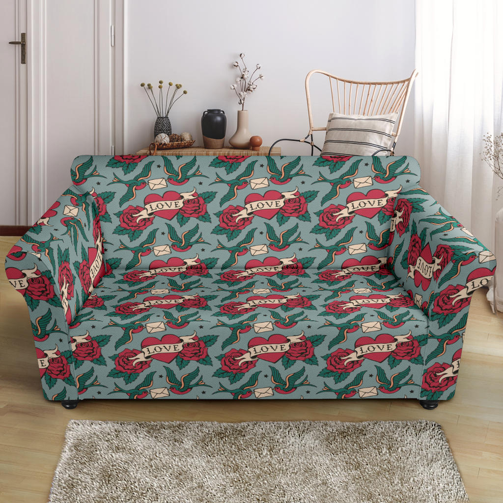 Tattoo Heart Print Design LKS301 Loveseat Couch Slipcover