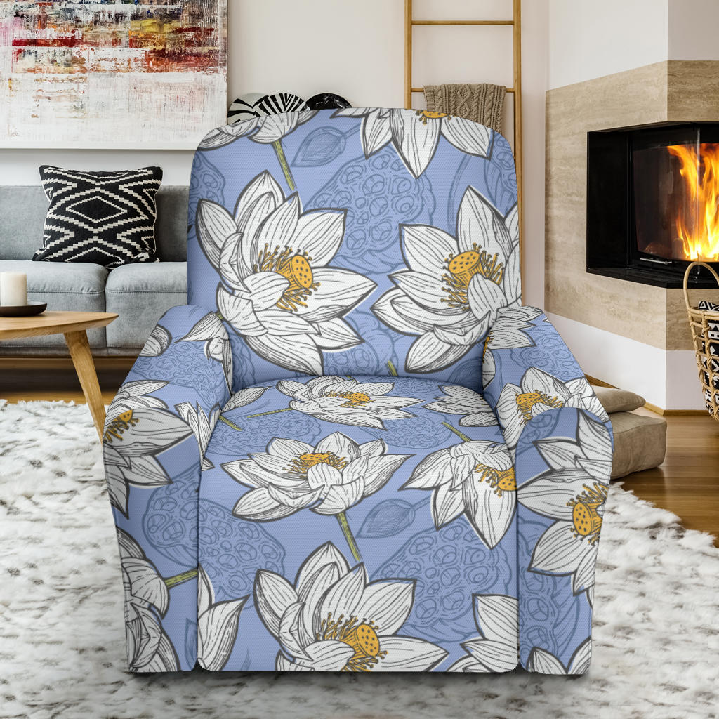 Lotus Pattern Print Design 04 Recliner Slipcover with Pocket