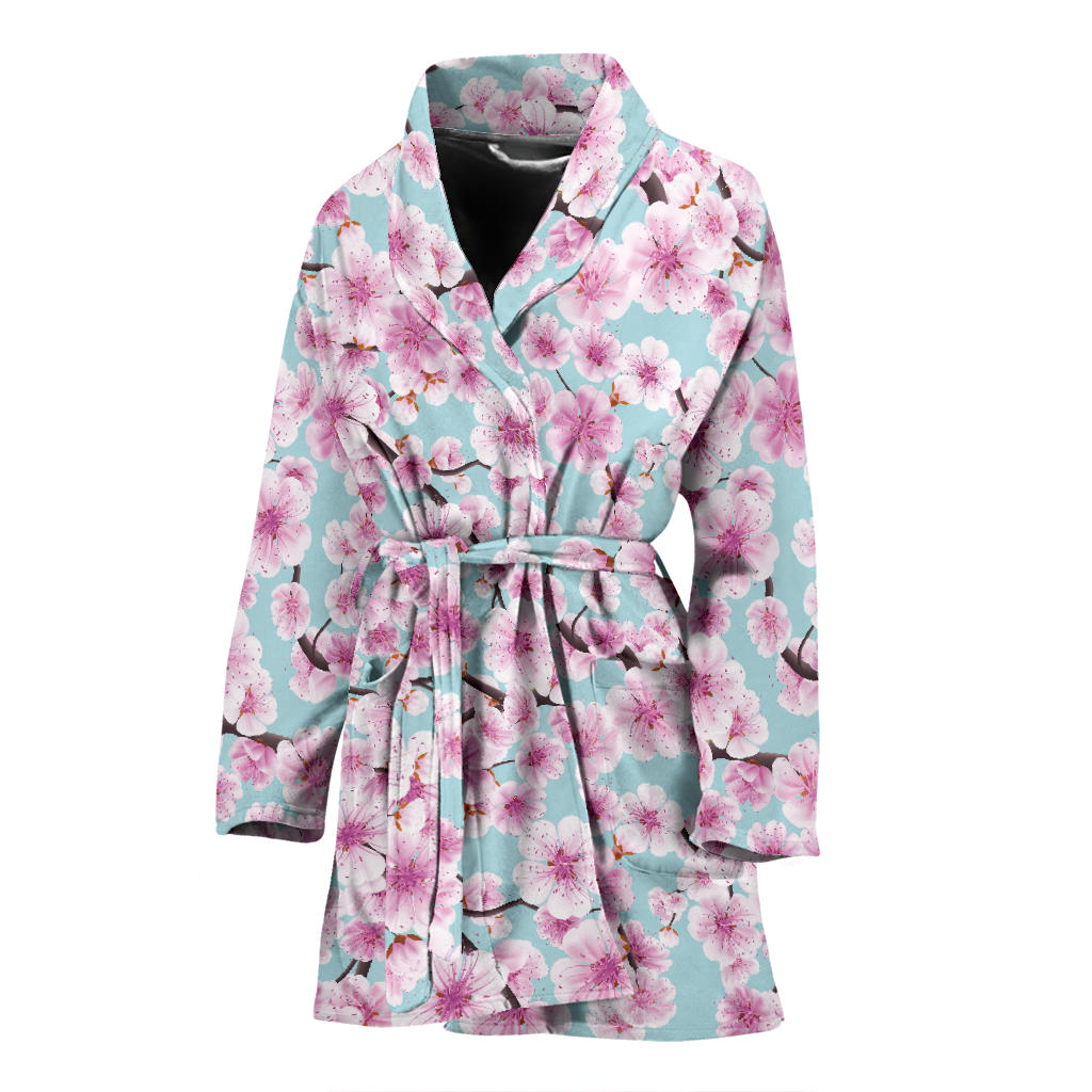 Cherry Blossom Pattern Print Design 01 Women Bathrobe