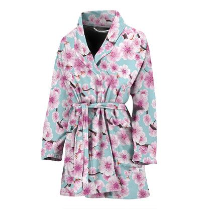Cherry Blossom Pattern Print Design 01 Women Bathrobe