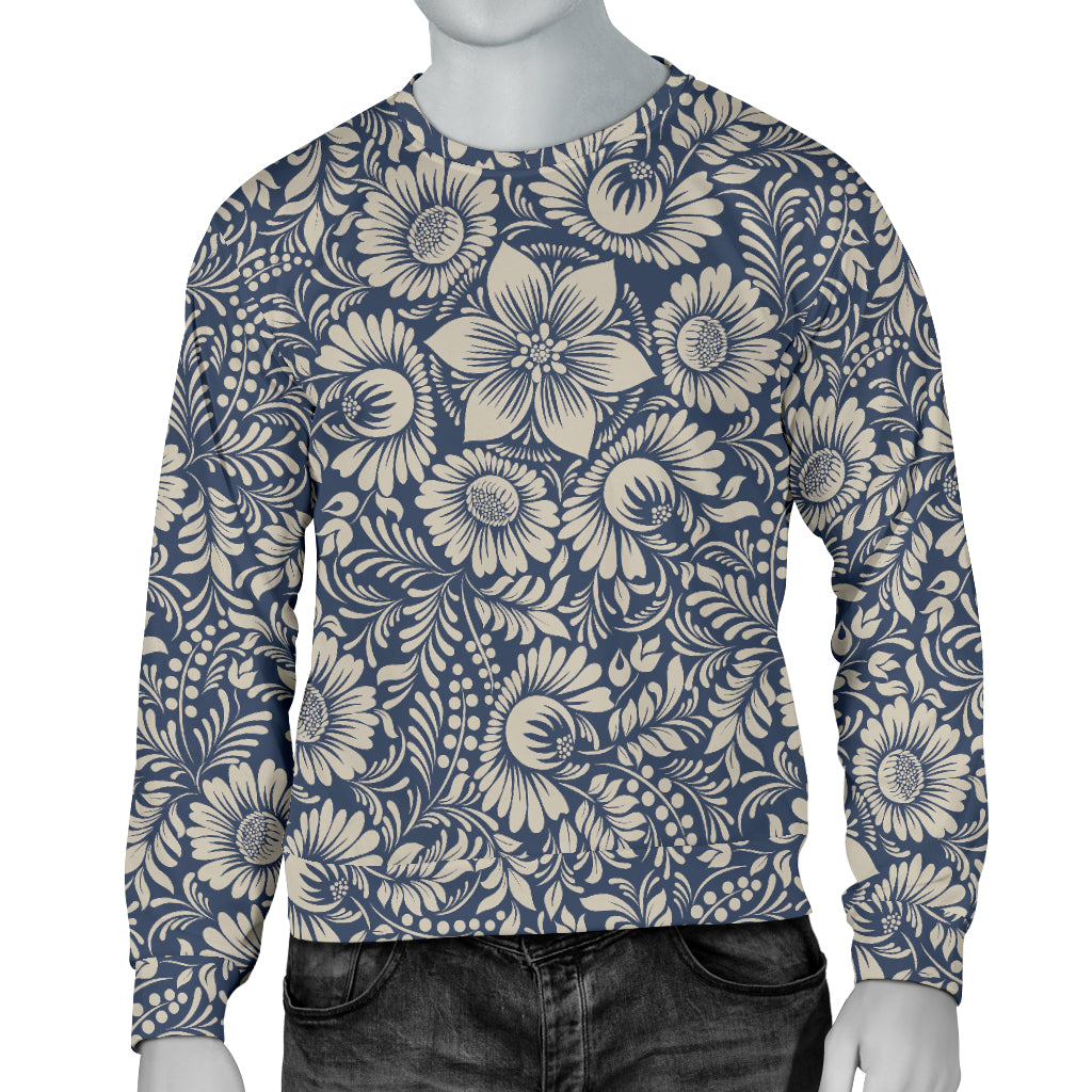 Elegant Floral Print Pattern Men Long Sleeve Sweatshirt
