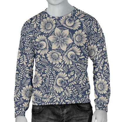 Elegant Floral Print Pattern Men Long Sleeve Sweatshirt