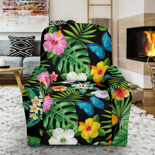 Hibiscus With Butterfly Print Design LKS305 Recliner Slipcover with Pocket