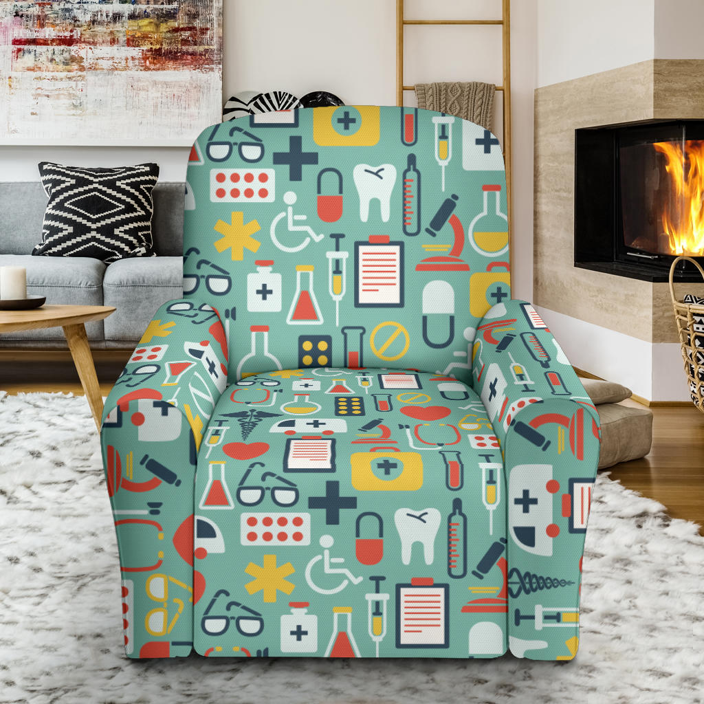Medical Pattern Print Design 02 Recliner Slipcover with Pocket