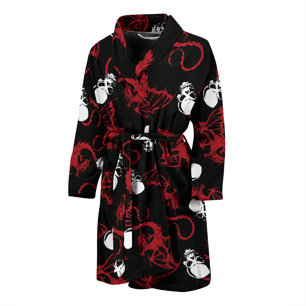 Skull With Red Dragon Print Design LKS304 Men Bathrobe