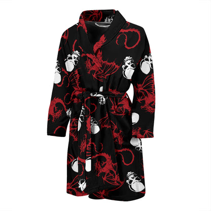 Skull With Red Dragon Print Design LKS304 Men Bathrobe