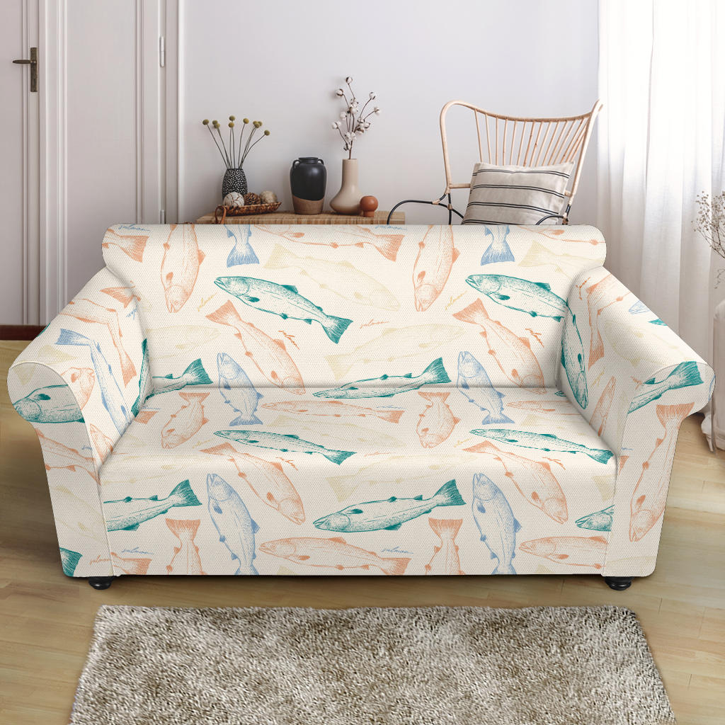 Salmon Fish Print Design LKS305 Loveseat Couch Slipcover