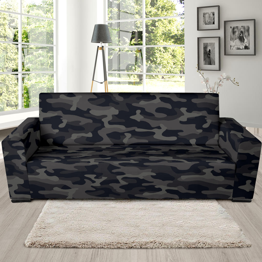 Camo Black Pattern Print Design 02 Sofa Slipcover