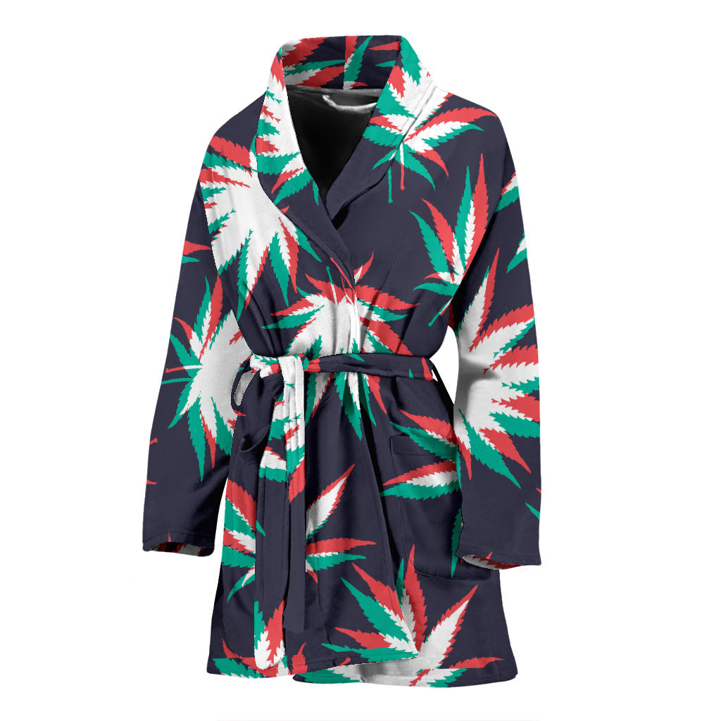 Pot Leaf Pattern Print Design A01 Women Bathrobe