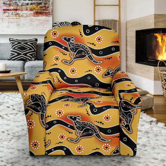 Kangaroos Aboriginal Pattern Print Design 06 Recliner Slipcover with Pocket