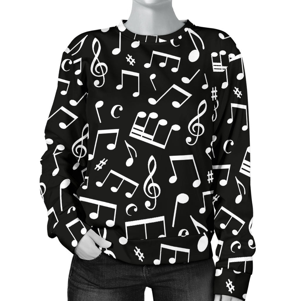 Music Note Black white Themed Print Women Long Sleeve Sweatshirt