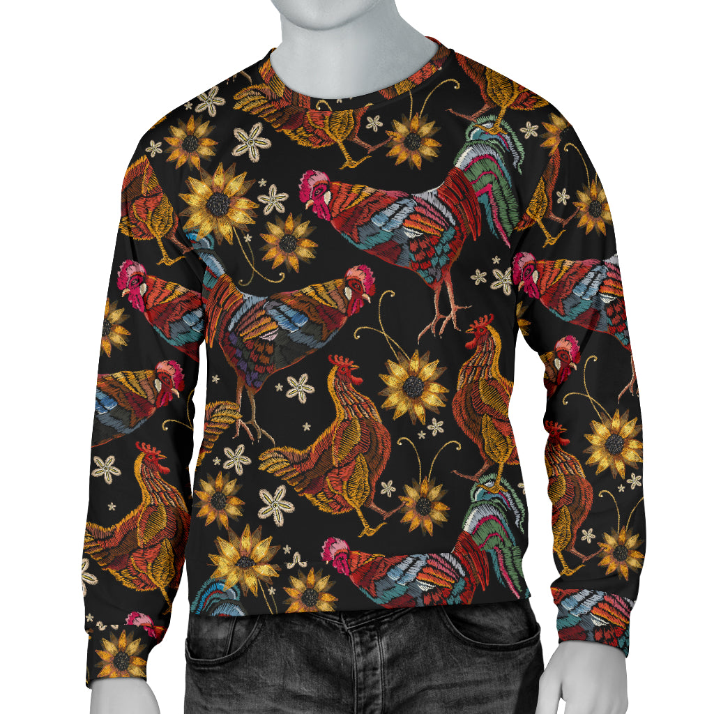 Chicken Embroidery Style Men Long Sleeve Sweatshirt