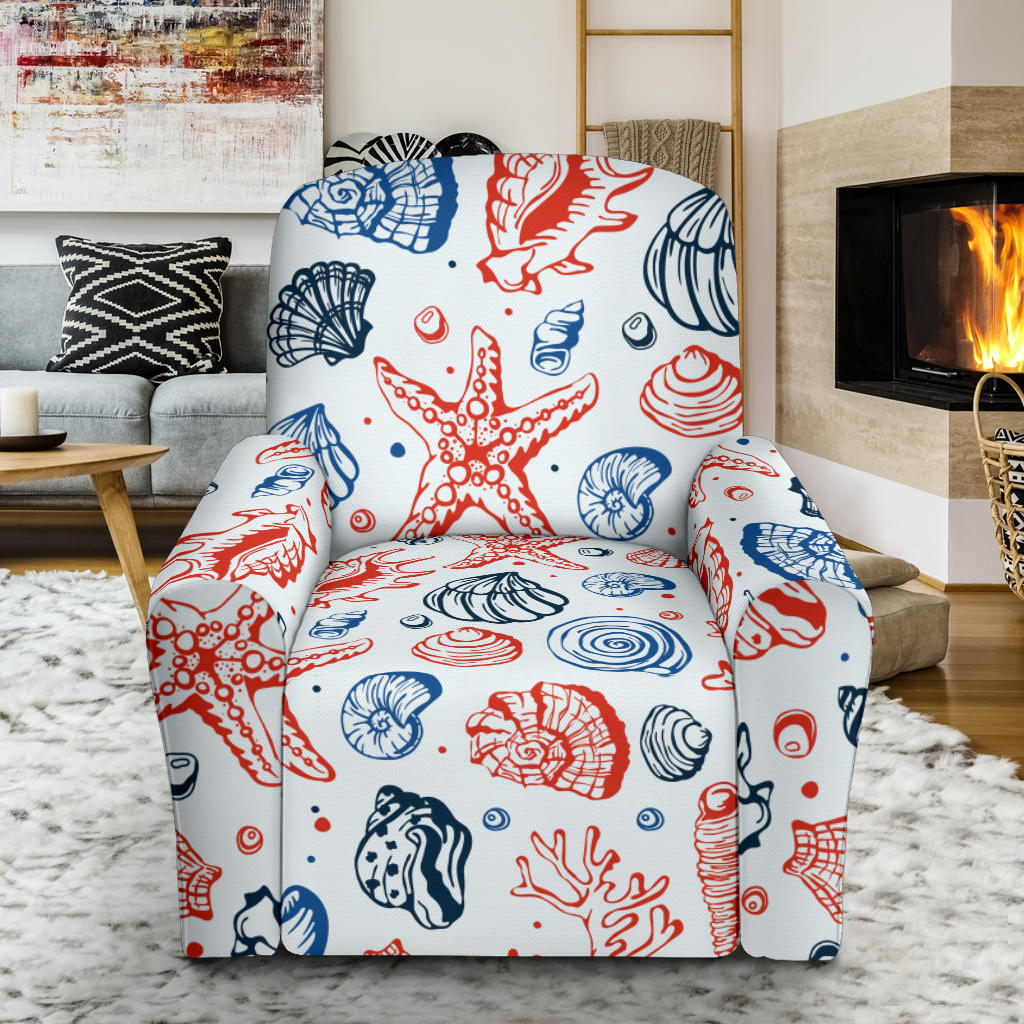 Seashell Print Design LKS307 Recliner Slipcover with Pocket