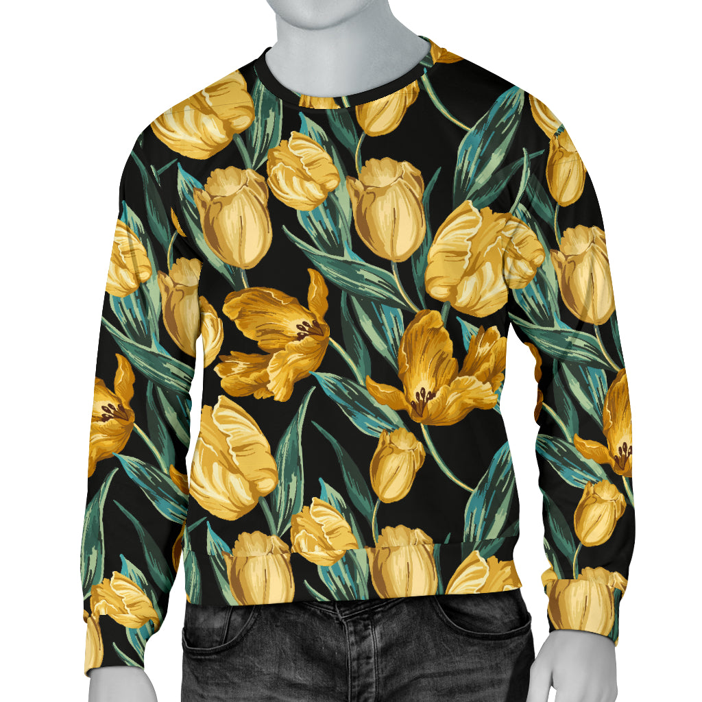 Elegant Yellow Tulip Print Men Long Sleeve Sweatshirt