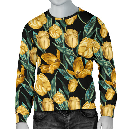 Elegant Yellow Tulip Print Men Long Sleeve Sweatshirt