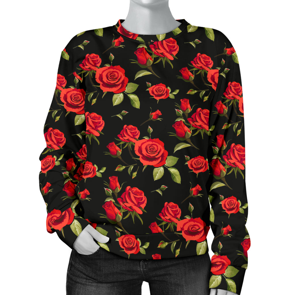 Red Rose Themed Print Women Long Sleeve Sweatshirt