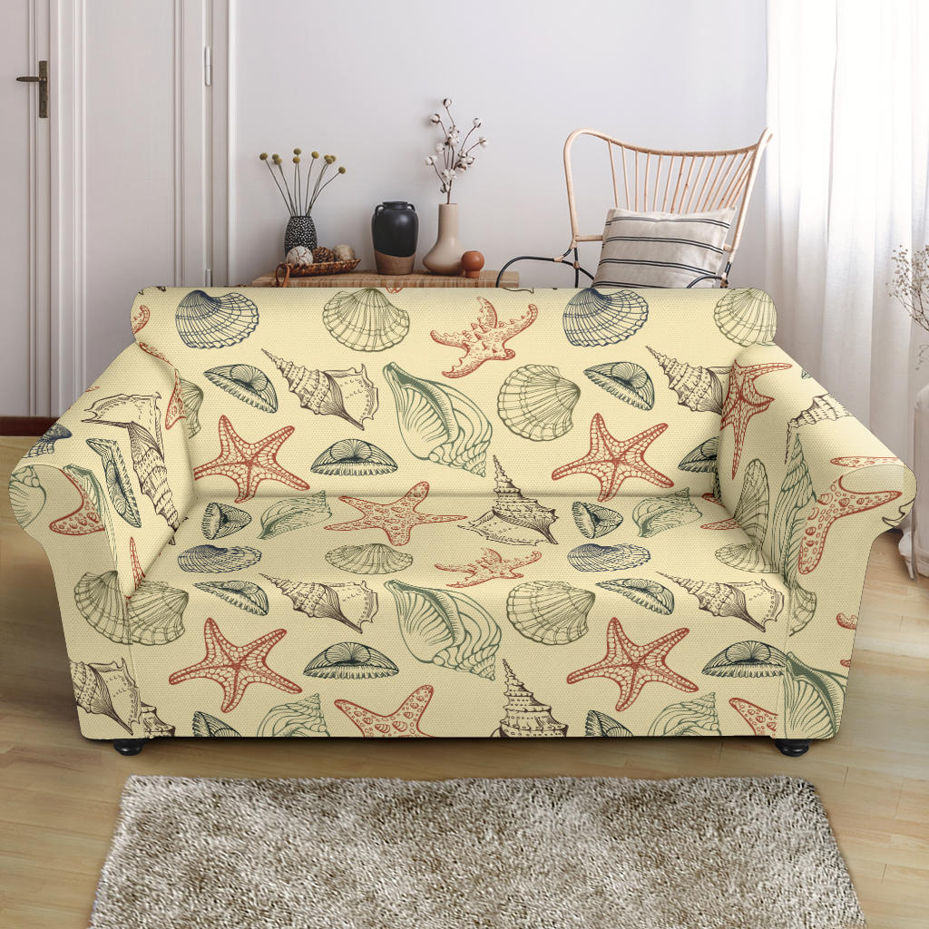 Seashell Print Design LKS305 Loveseat Couch Slipcover