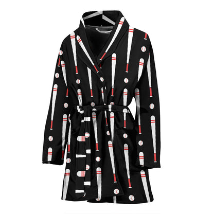 Baseball Pattern Print Design 03 Women Bathrobe