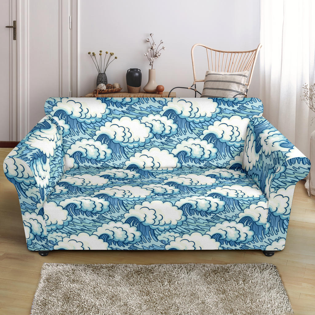 Wave Japan Style Print Design LKS304 Loveseat Couch Slipcover
