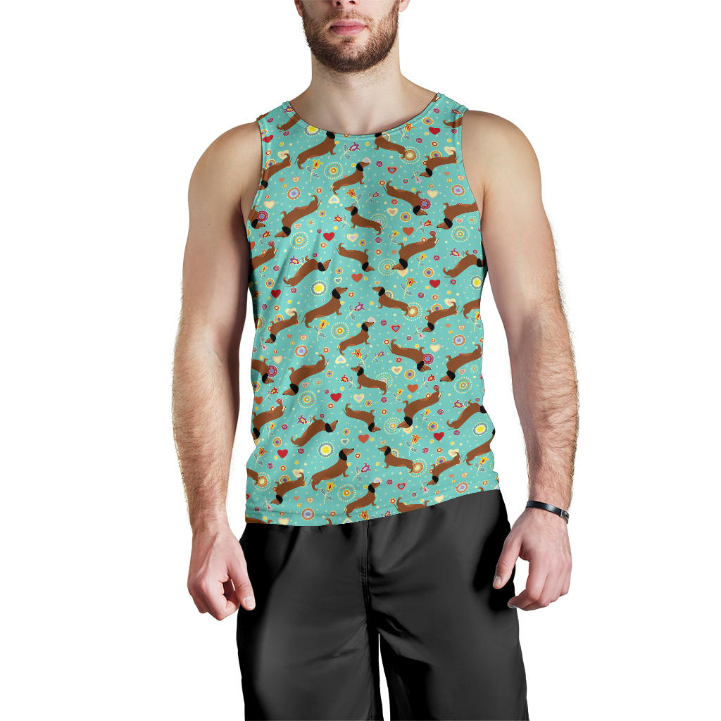 Dachshund with Floral Print Pattern Men Tank Top