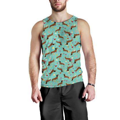 Dachshund with Floral Print Pattern Men Tank Top
