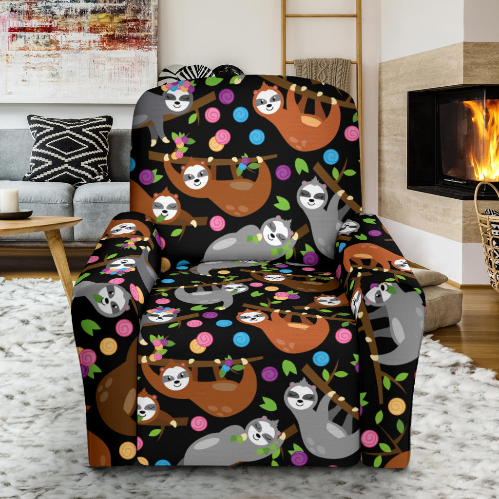 Sloth Print Design LKS306 Recliner Slipcover with Pocket