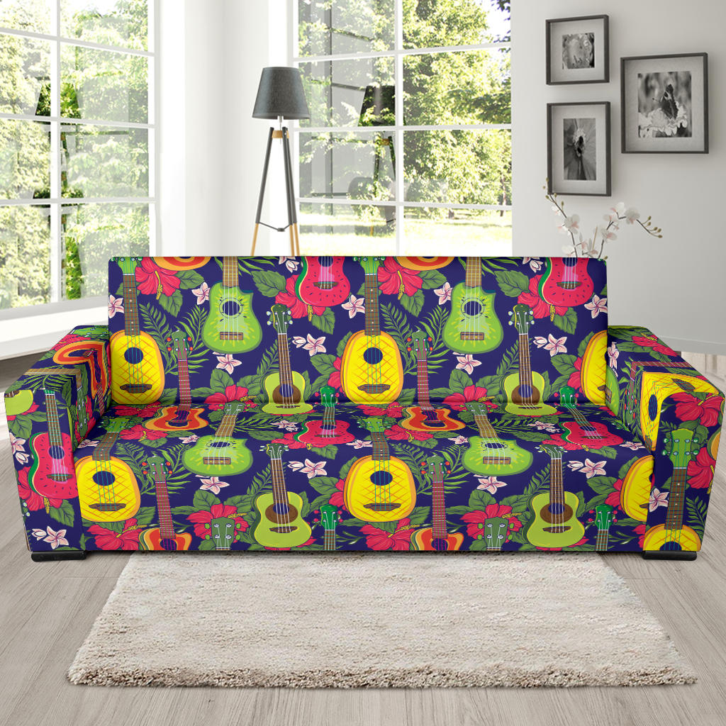 Ukulele Tropical Pattern Print Design 03 Sofa Slipcover