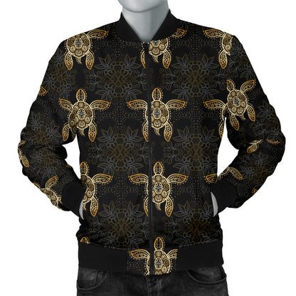 Gold Tribal Turtle Polynesian Design Men Bomber Jacket