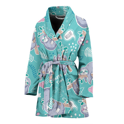 Sloth Print Design LKS309 Women Bathrobe