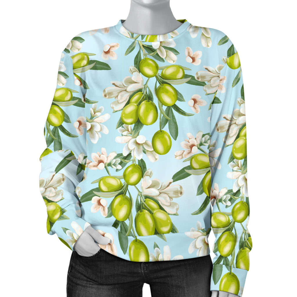 Elegant Olive Floral Print Women Long Sleeve Sweatshirt