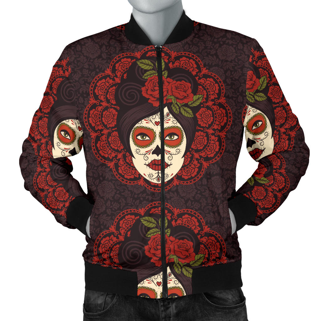 Day of the Dead Mexican Girl Men Bomber Jacket
