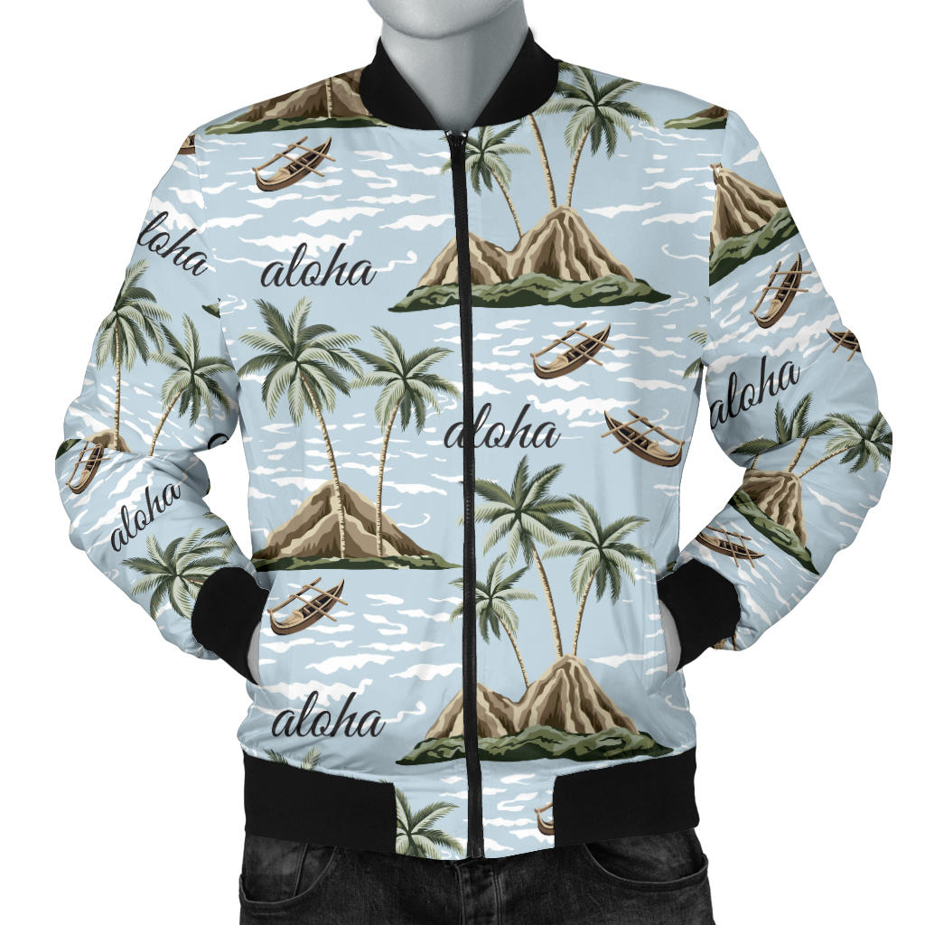 Aloha Hawaii island Design Themed Print Men Bomber Jacket