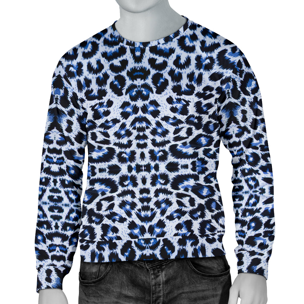 Leopard Blue Skin Print Men Long Sleeve Sweatshirt