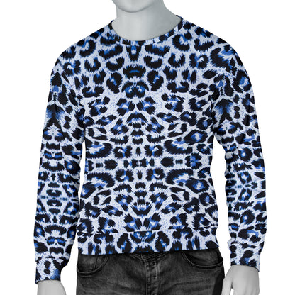 Leopard Blue Skin Print Men Long Sleeve Sweatshirt