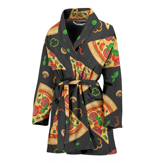 Pizza Pattern Print Design A02 Women Bathrobe