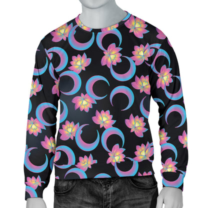 Lotus with Moon Pink Print Themed Men Long Sleeve Sweatshirt