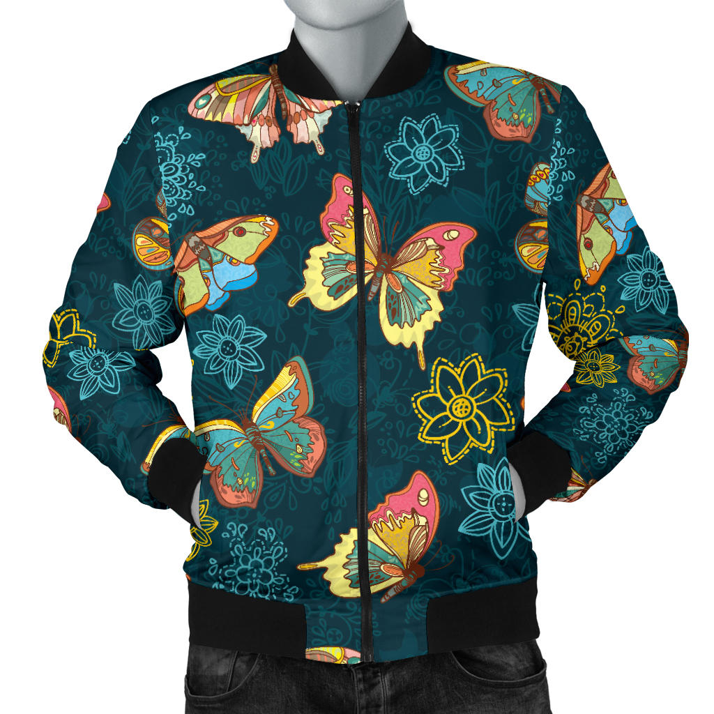 Butterfly Hand Draw Print Pattern Men Bomber Jacket