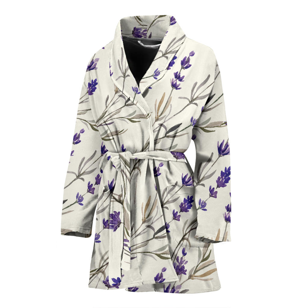 Lavender Pattern Print Design 01 Women Bathrobe