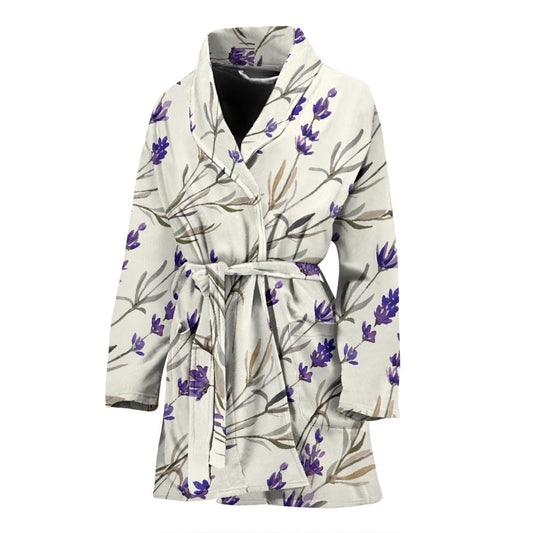 Lavender Pattern Print Design 01 Women Bathrobe