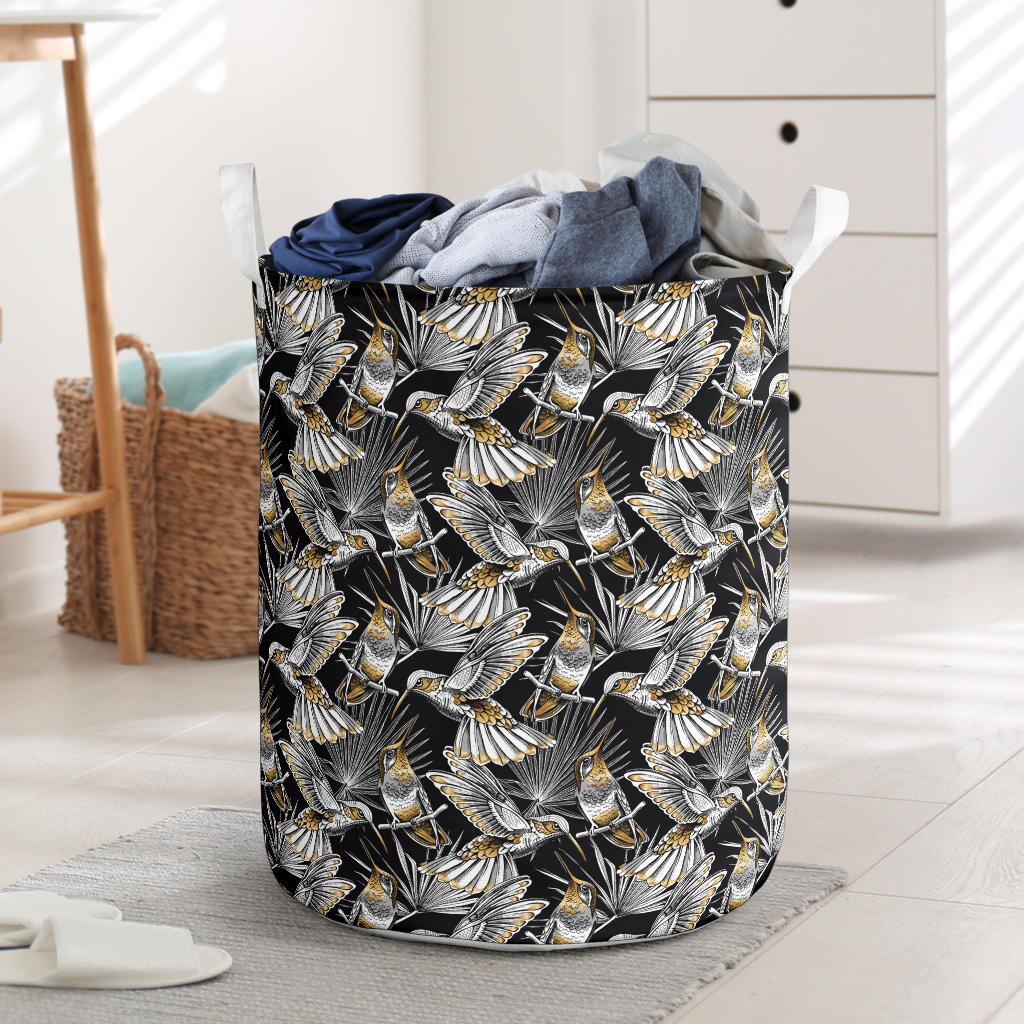 Hummingbird Gold Design Themed Print Laundry Basket